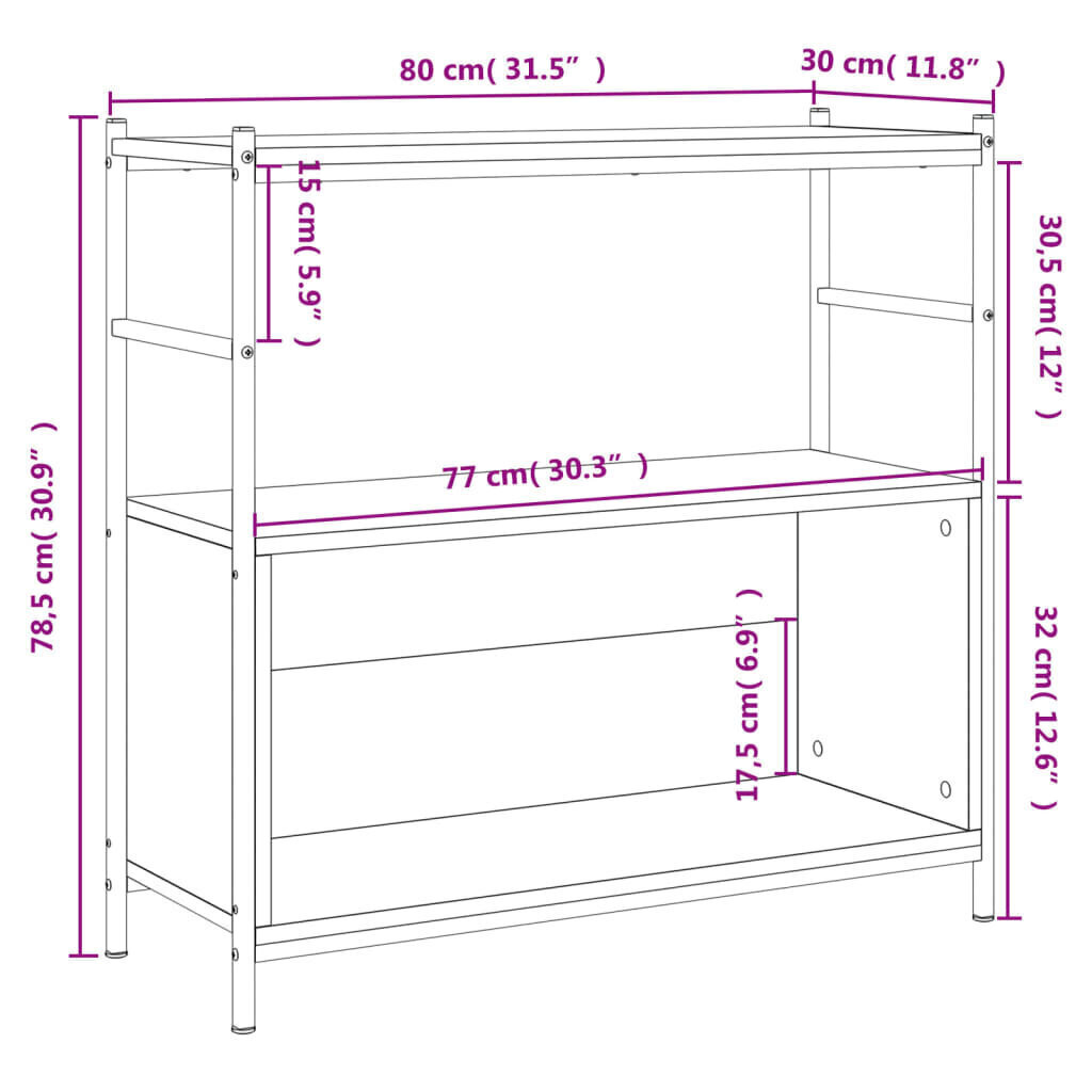 Kirjahylly harmaa Sonoma 80x30x78,5 cm tekninen puu ja rauta hinta ja tiedot | Hyllyt | hobbyhall.fi