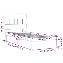 Sängynrunko päädyllä hunajanruskea 100x200 cm täysi puu hinta ja tiedot | Sängyt | hobbyhall.fi