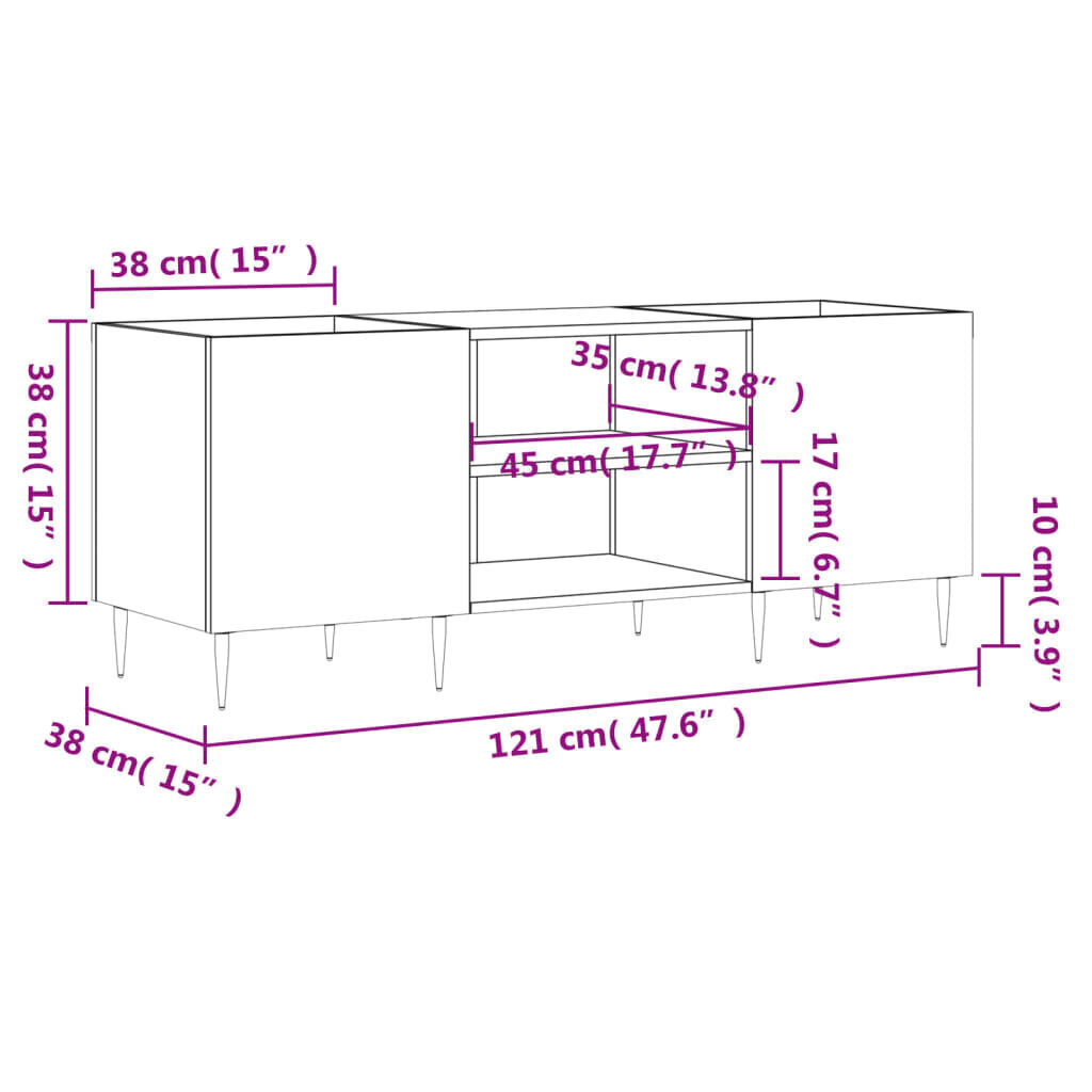 LP-levyjen säilytyskaappi Sonoma-tammi 121x38x48 cm puu hinta ja tiedot | Olohuoneen kaapit ja lipastot | hobbyhall.fi