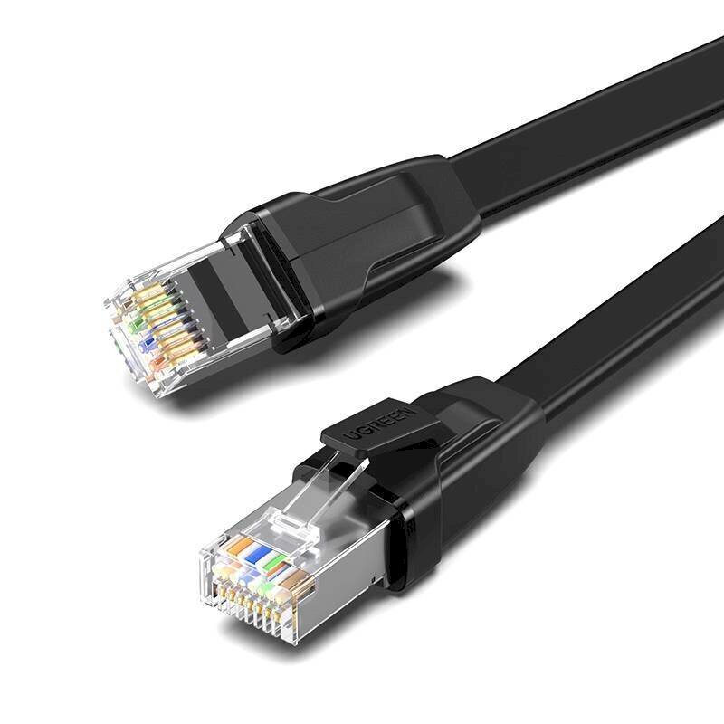 UGREEN NW134 Cat 8 U / FTP Flat Ethernet RJ45 Kaapeli puhdas kupari 1m (musta). hinta ja tiedot | Kaapelit ja adapterit | hobbyhall.fi