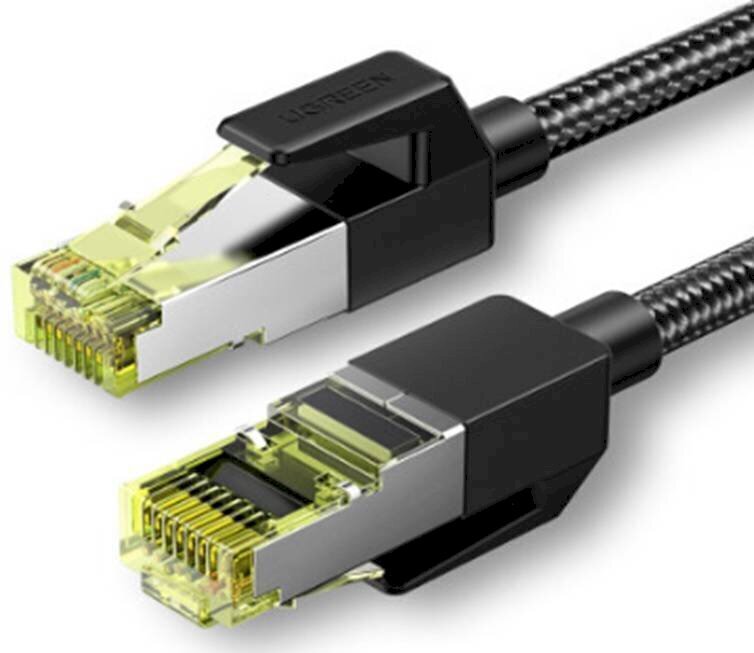 UGREEN NW150 Cat 7 F / FTP Braid Ethernet RJ45 -kaapeli 0,5 m (musta). hinta ja tiedot | Kaapelit ja adapterit | hobbyhall.fi