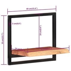 Seinähyllyt 2 kpl 40x24x35 cm täysi akasiapuu ja teräs hinta ja tiedot | Hyllyt | hobbyhall.fi