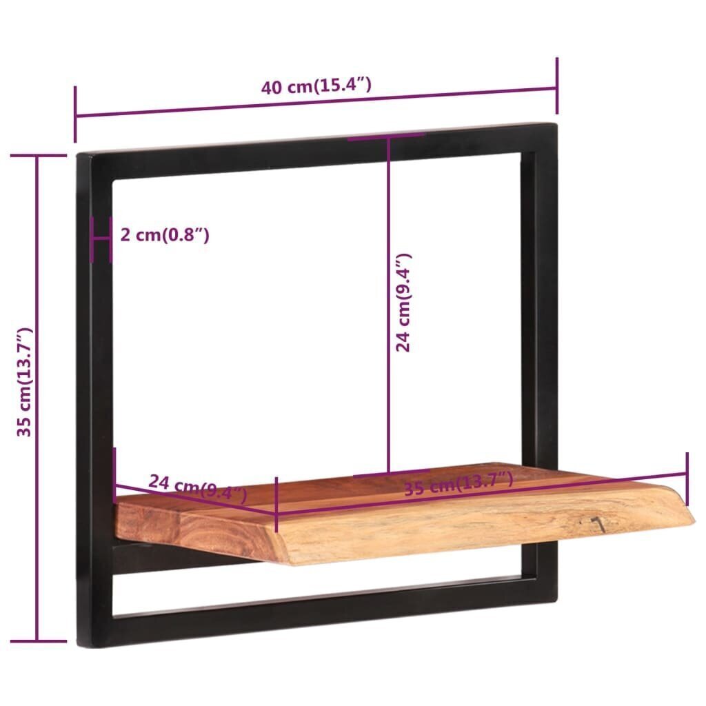 Seinähyllyt 2 kpl 40x24x35 cm täysi akasiapuu ja teräs hinta ja tiedot | Hyllyt | hobbyhall.fi