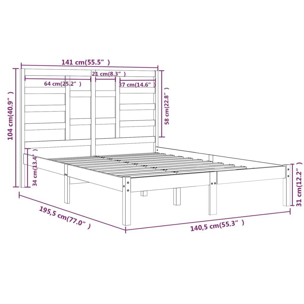 Sängynrunko harmaa täysi puu 135x190 cm 4FT6 Double hinta ja tiedot | Sängyt | hobbyhall.fi