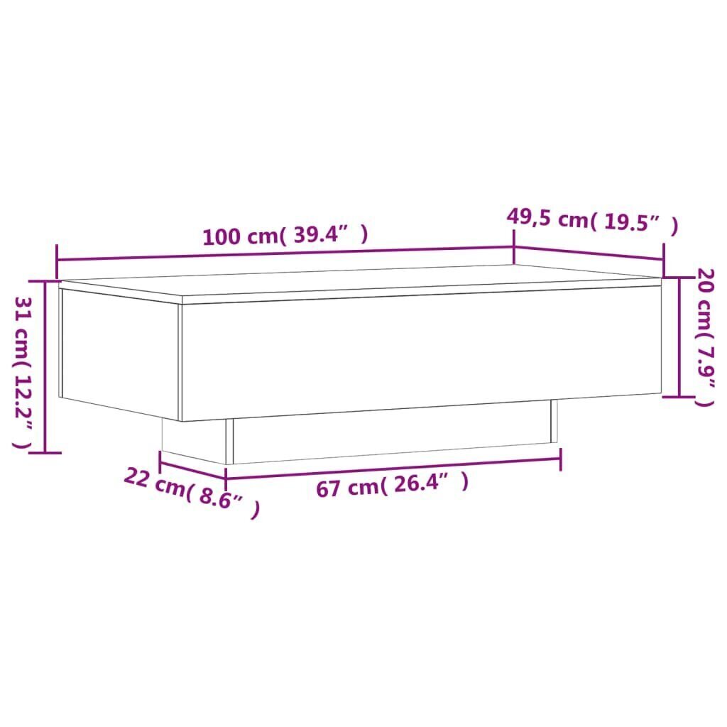 Sohvapöytä harmaa Sonoma 100x49,5x31 cm tekninen puu hinta ja tiedot | Sohvapöydät | hobbyhall.fi