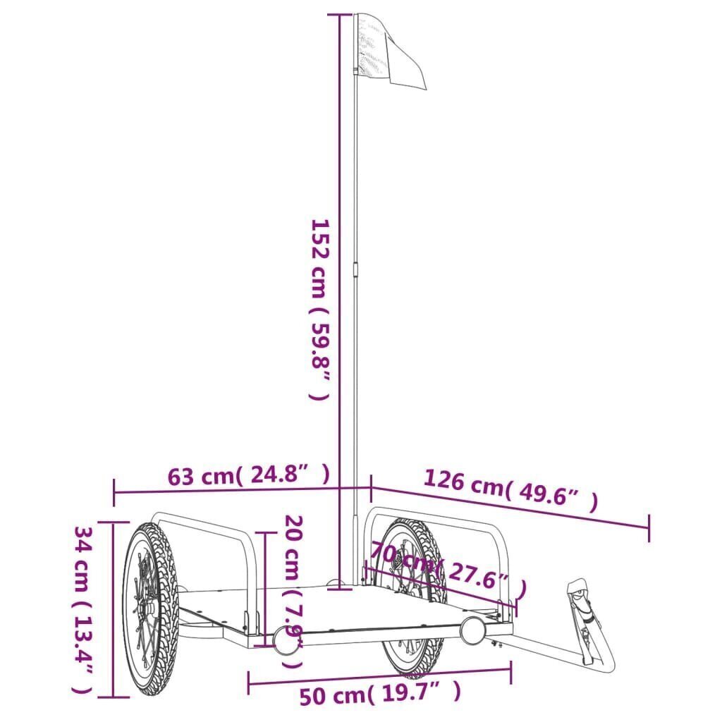 Peräkärry polkupyörään musta 126x63x34 cm rauta hinta ja tiedot | Polkupyörän peräkärryt | hobbyhall.fi