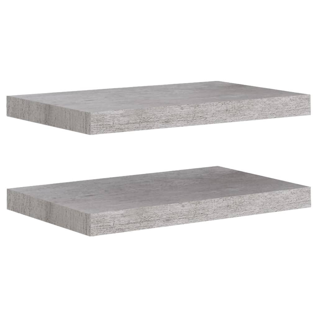 Kelluvat seinähyllyt 2 kpl betoninharmaa 50x23x3,8 cm MDF hinta ja tiedot | Hyllyt | hobbyhall.fi