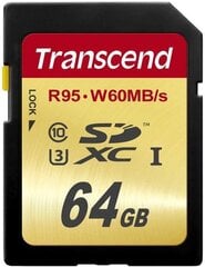 Transcend TS64GSDU3 SDXC 64Gb hinta ja tiedot | Kameran muistikortit | hobbyhall.fi