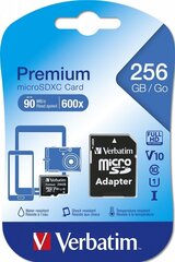 Verbatim Premium U1 256 GB MicroSDXC UHS-I Luokka 10 muistikortti 44087 hinta ja tiedot | Kameran muistikortit | hobbyhall.fi
