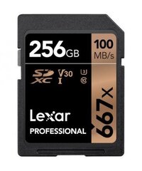 Lexar Professional 667x UHS-I SDXC, 256 GB, High-speed, Class 10, UHS Speed Class 3 (U3) and Video Speed Class 30 (V30), 90 MB hinta ja tiedot | Lexar Puhelimet, älylaitteet ja kamerat | hobbyhall.fi