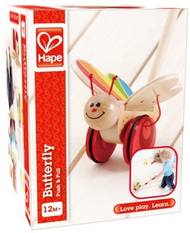 HAPE Työntölelu Butterfly Push &Pull hinta ja tiedot | Vauvan lelut | hobbyhall.fi