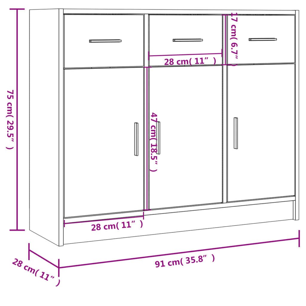 Senkki musta 91x28x75 cm tekninen puu hinta ja tiedot | Olohuoneen kaapit ja lipastot | hobbyhall.fi