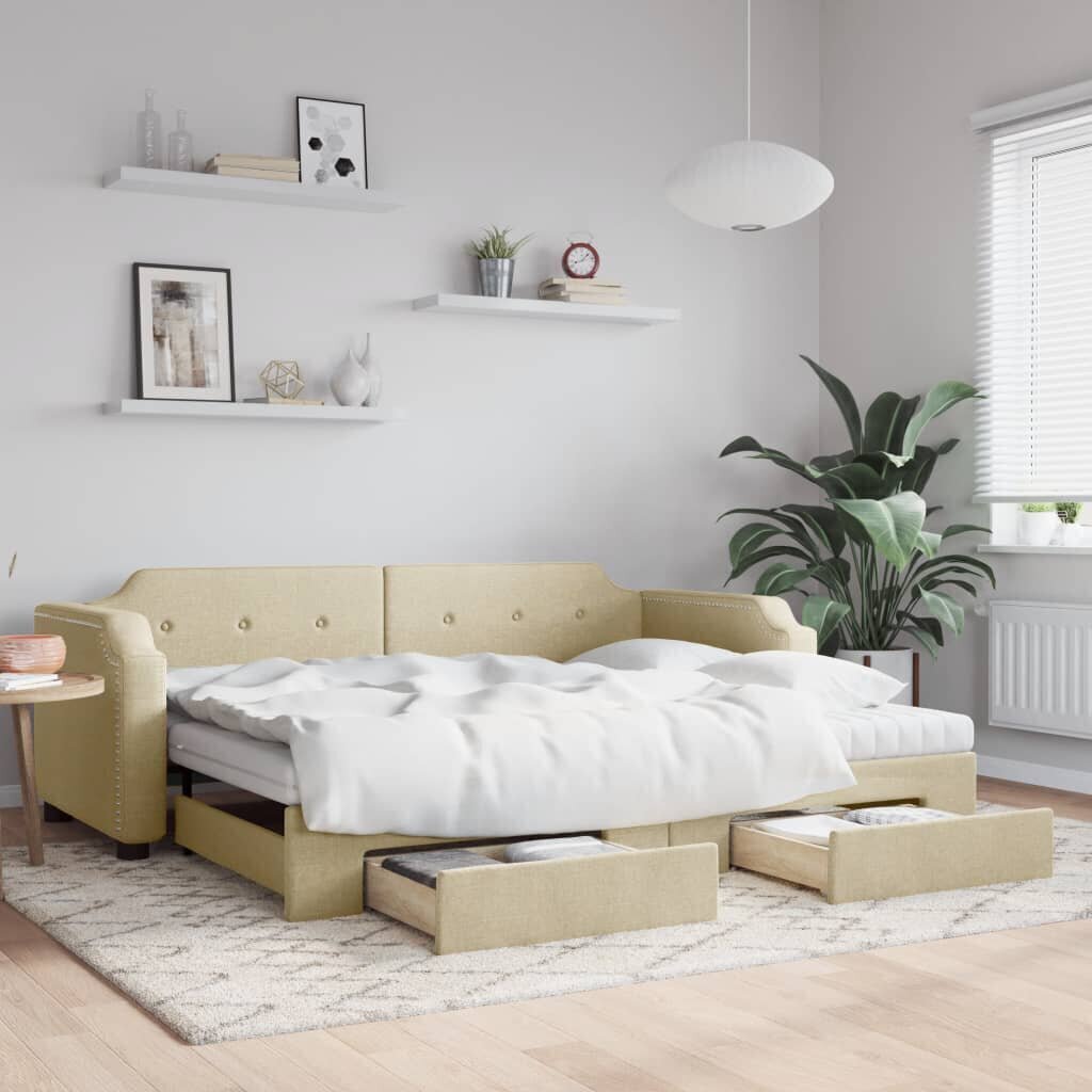 Ulosvedettävä sänky laatikoilla , 100x200 cm, beige hinta ja tiedot | Sängyt | hobbyhall.fi