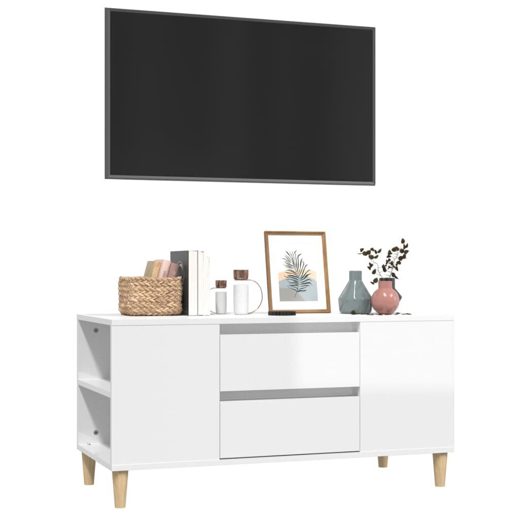 TV-taso korkeakiilto valkoinen 102x44,5x50 cm tekninen puu hinta ja tiedot | TV-tasot | hobbyhall.fi