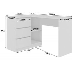 NORE B16 kirjoituspöytä, vasen, 155 x 77 x 85 cm, valkoinen/tummanruskea hinta ja tiedot | Tietokonepöydät ja työpöydät | hobbyhall.fi