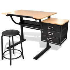 Piirustuspöytä kolmella laatikolla, kallistettava pöytälevy ja tuoli hinta ja tiedot | Tietokonepöydät ja työpöydät | hobbyhall.fi