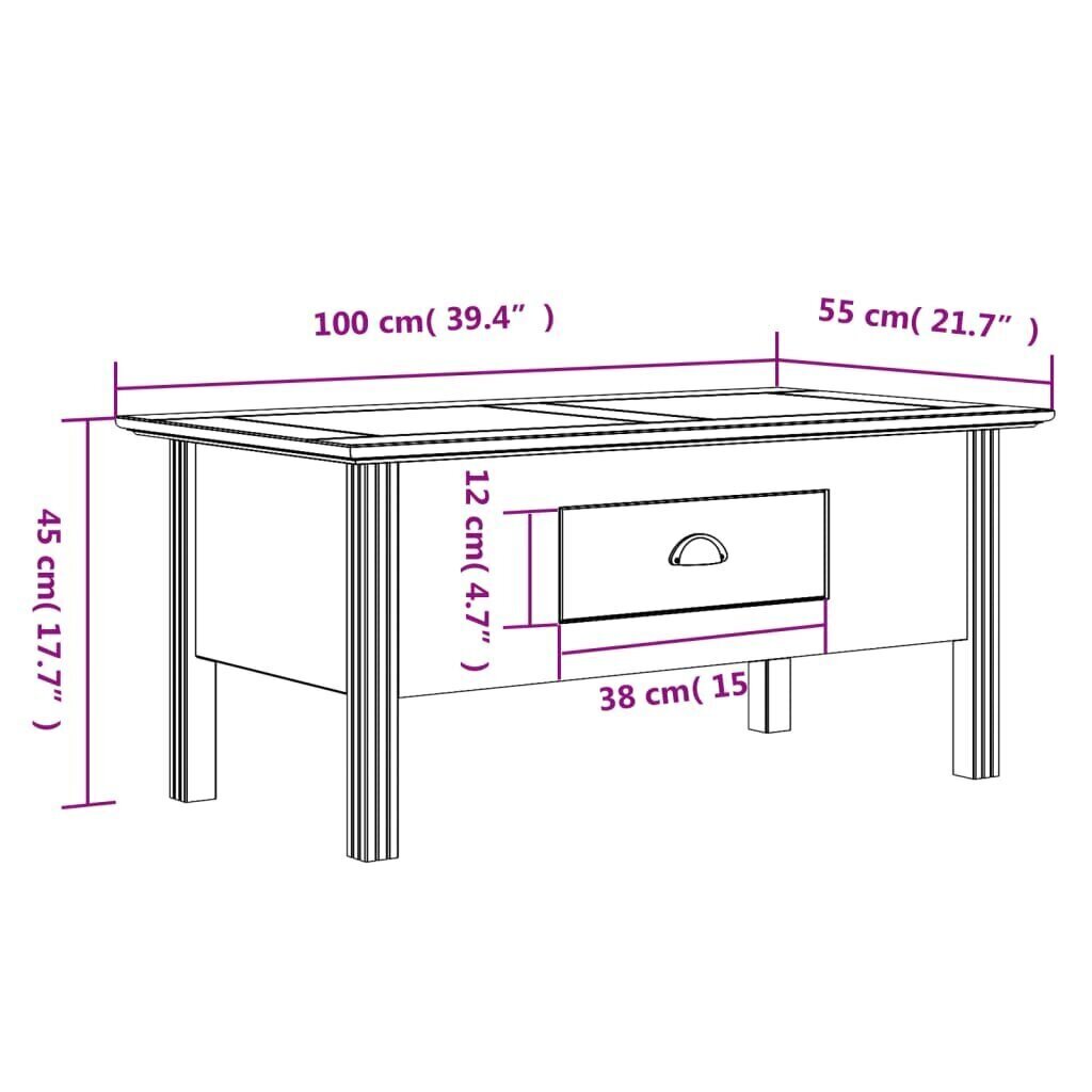 Sohvapöytä BODO harmaa 100x55x45 cm täysi mänty hinta ja tiedot | Sohvapöydät | hobbyhall.fi