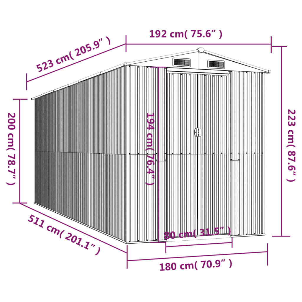 Puutarhavaja tummanruskea 192x523x223 cm galvanoitu teräs hinta ja tiedot | Piharakennukset | hobbyhall.fi