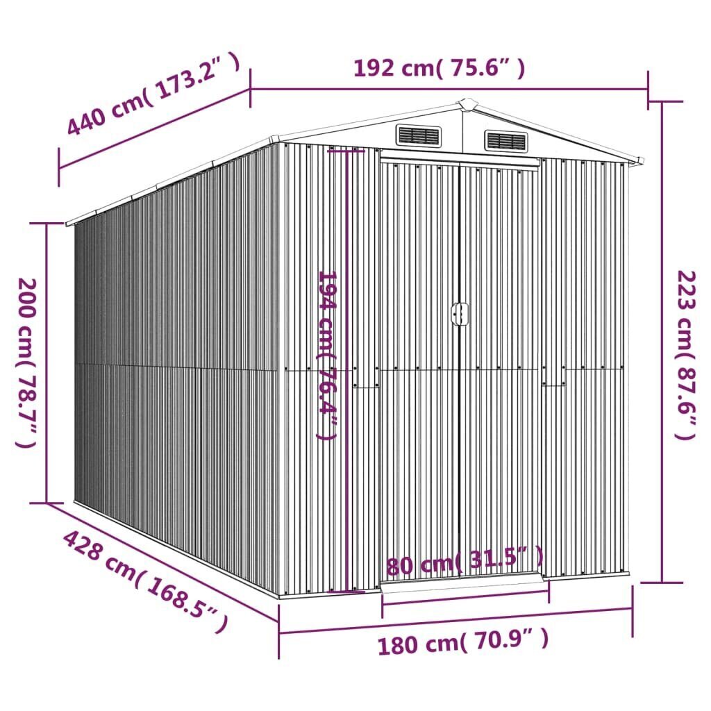 Puutarhavaja vaaleanruskea 192x440x223 cm galvanoitu teräs hinta ja tiedot | Piharakennukset | hobbyhall.fi