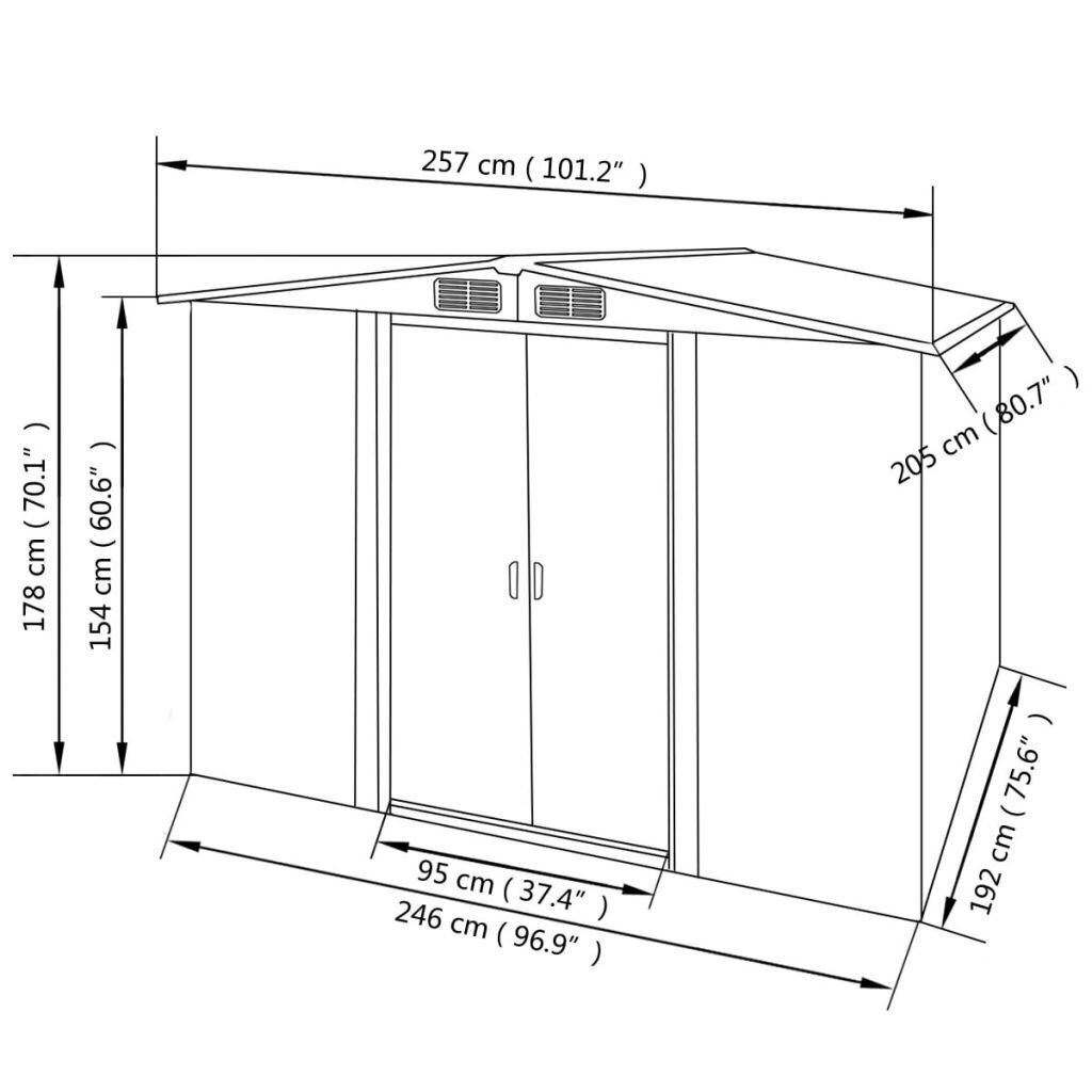 Talo työkaluille, 257x205x178 cm hinta ja tiedot | Piharakennukset | hobbyhall.fi