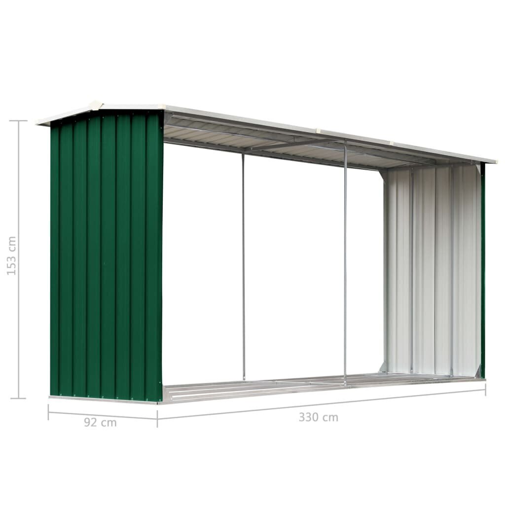 Puuvaja galvanoitu teräs 330x92x153 cm vihreä hinta ja tiedot | Piharakennukset | hobbyhall.fi