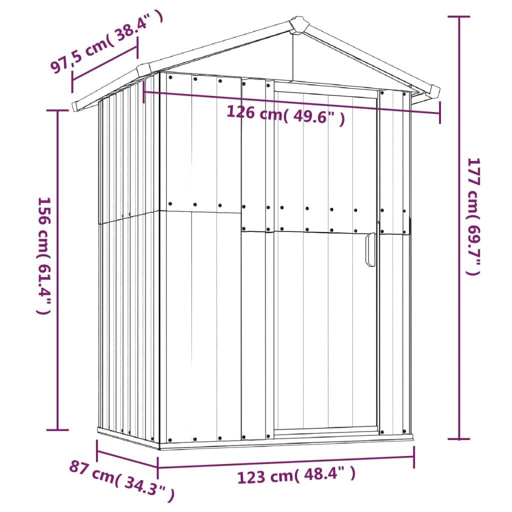 Puutarhavaja vihreä 126x97,5x177 cm galvanoitu teräs hinta ja tiedot | Piharakennukset | hobbyhall.fi