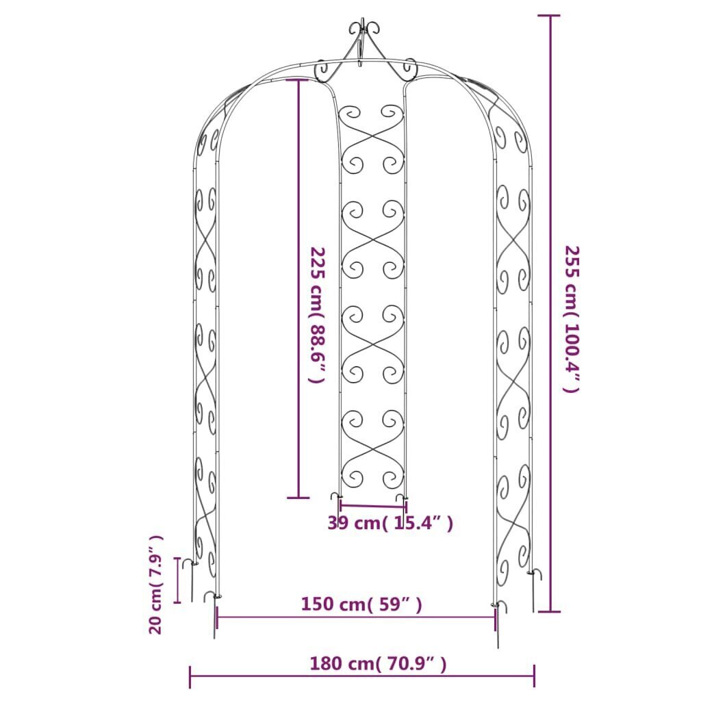 Puutarhakaari musta Ø180x255 cm teräs hinta ja tiedot | Kukkatelineet ja kukkapöydät | hobbyhall.fi