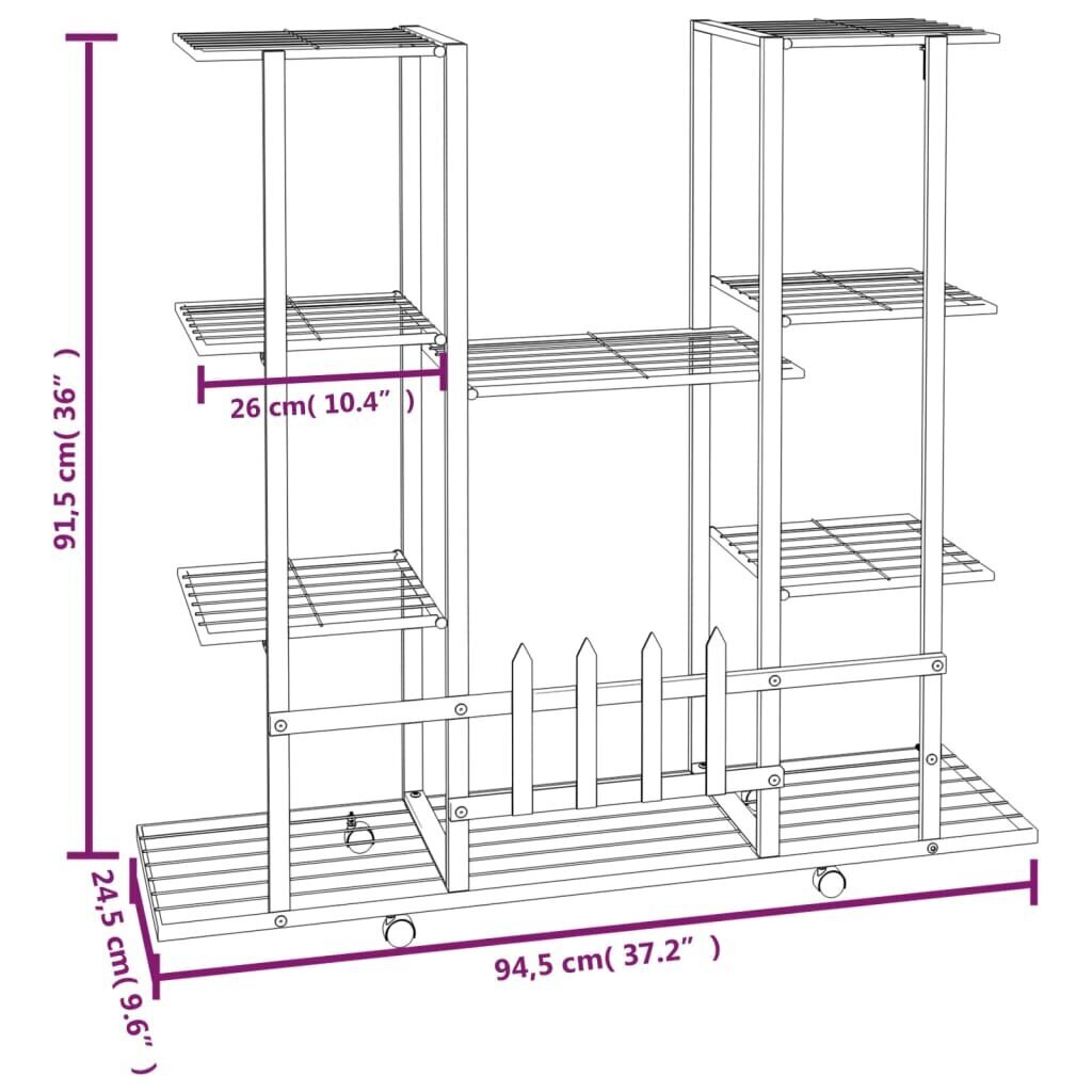 Kukkateline pyörillä 94,5x24,5x91,5 cm musta rauta hinta ja tiedot | Kukkatelineet ja kukkapöydät | hobbyhall.fi