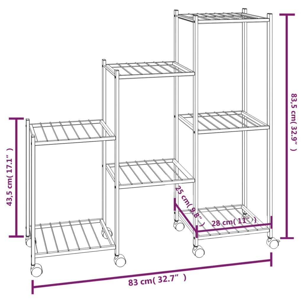 Kukkateline pyörillä 83x25x83,5 cm musta rauta hinta ja tiedot | Kukkatelineet ja kukkapöydät | hobbyhall.fi