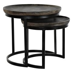 Set of 2 tables DKD Home Decor 55 x 55 x 50 cm Musta Metalli Ruskea Mangopuu 52 x 52 x 45 cm hinta ja tiedot | Sohvapöydät | hobbyhall.fi