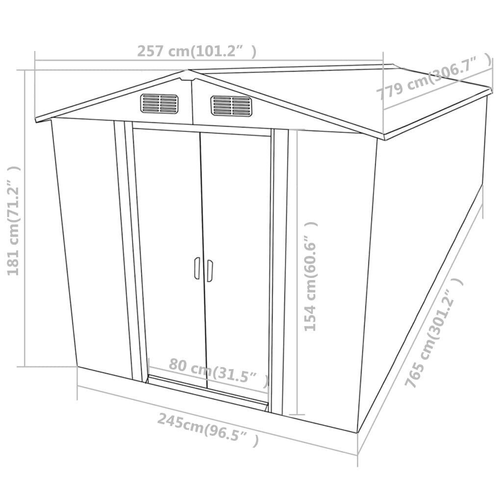 Puutarhavaja ruskea 257x779x181 cm galvanoitu teräs hinta ja tiedot | Piharakennukset | hobbyhall.fi