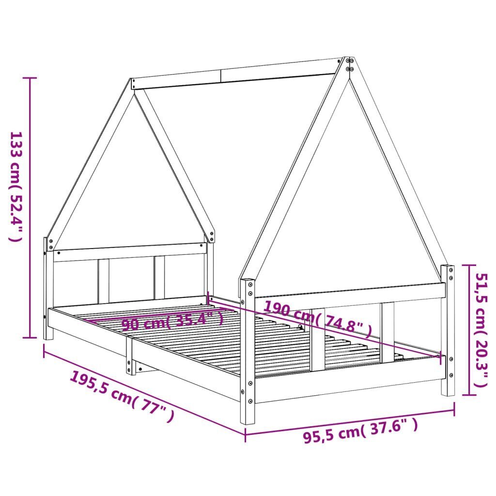 Lasten sängynrunko musta 90x190 cm täysi mänty hinta ja tiedot | Lastensängyt | hobbyhall.fi