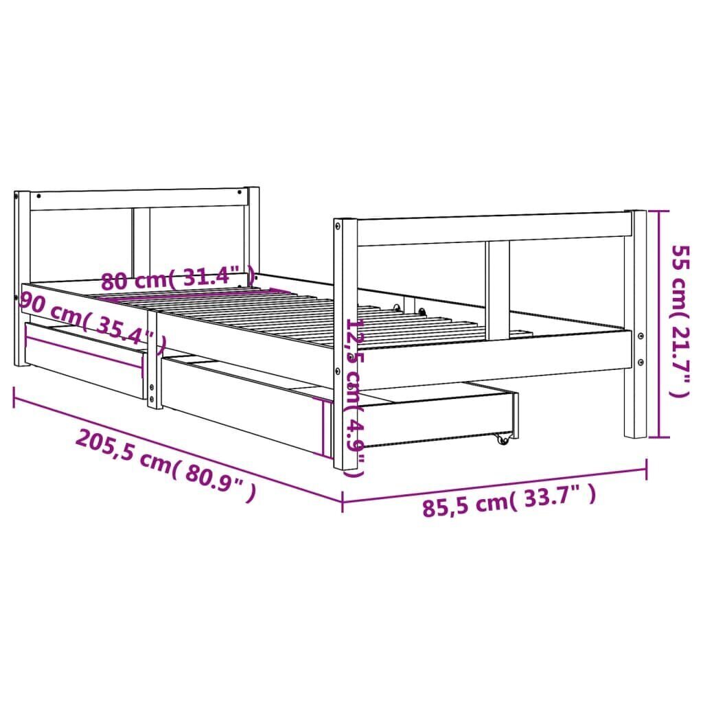 Lasten sängynrunko laatikoilla musta 80x200 cm täysi mänty hinta ja tiedot | Lastensängyt | hobbyhall.fi