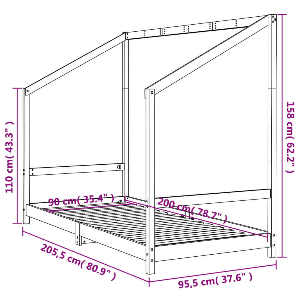 Lasten sängynrunko musta 90x200 cm täysi mänty hinta ja tiedot | Lastensängyt | hobbyhall.fi