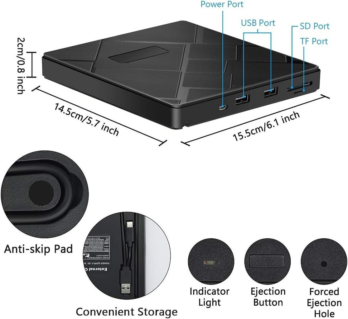 Ulkoinen CD -asema, BEVA USB 3.0 hinta ja tiedot | Blu-ray- ja DVD-soittimet | hobbyhall.fi