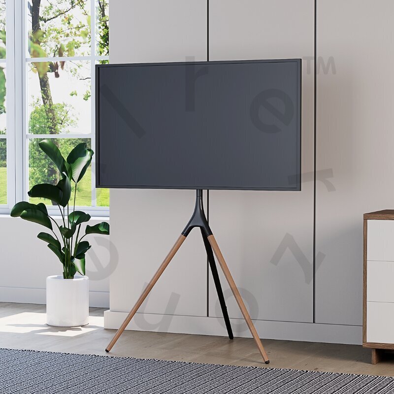 Alterzone Trio Lite TV-lattiajalusta 45"-65" TV:lle, musta & pähkinä hinta ja tiedot | TV-seinätelineet | hobbyhall.fi