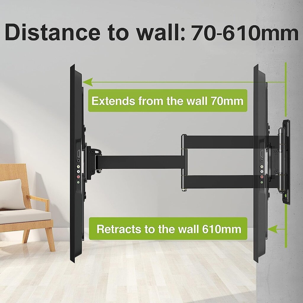 USX-Mount TV-seinäkiinnike pitkä käsivarsi 26-55 tuuman LED 4K -plasma-televisioille, TV-kulmapidike kääntyy. hinta ja tiedot | TV-seinätelineet | hobbyhall.fi
