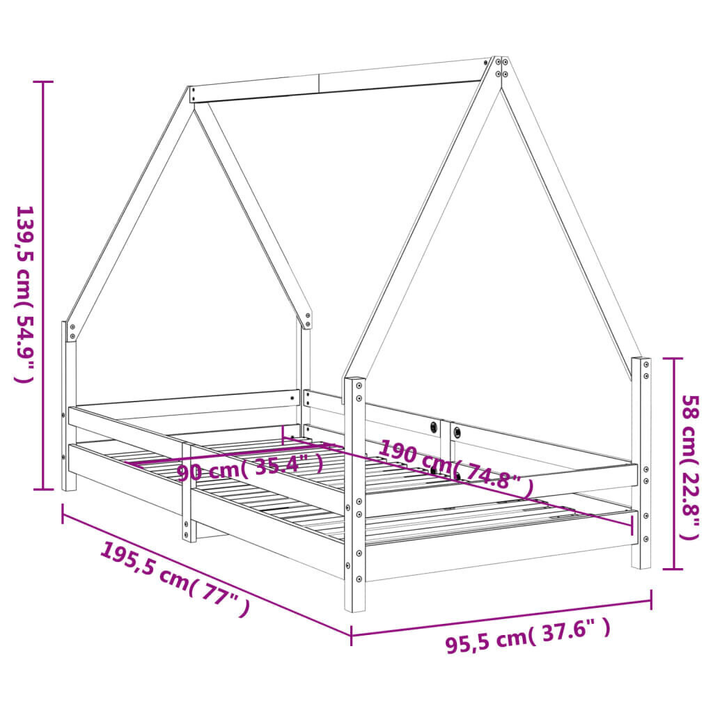 Lasten sängynrunko valkoinen 90x190 cm täysi mänty hinta ja tiedot | Lastensängyt | hobbyhall.fi