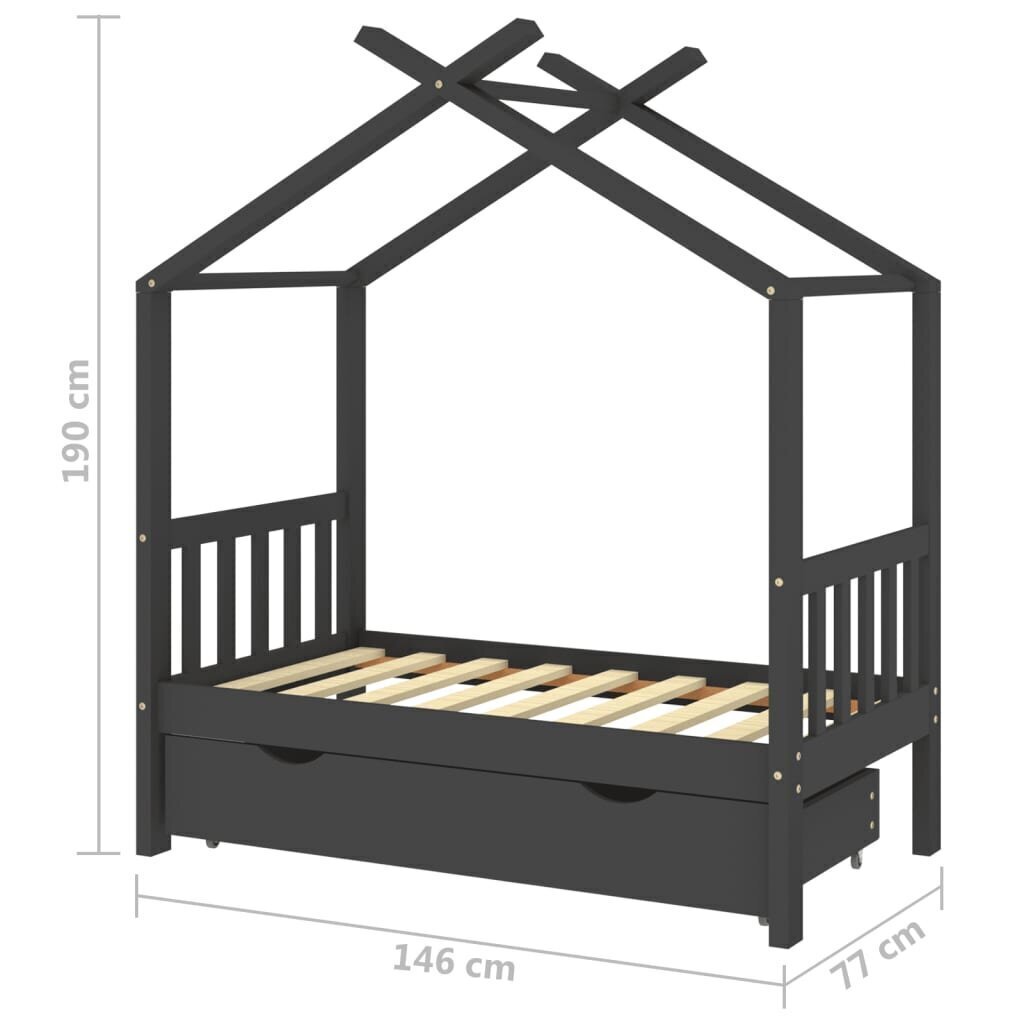 Lasten sängynrunko laatikolla t.harmaa täysi mänty 70x140 cm hinta ja tiedot | Lastensängyt | hobbyhall.fi