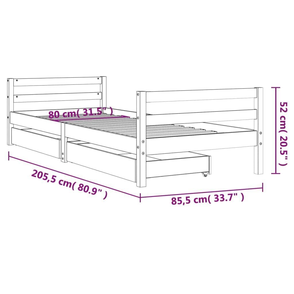 Lasten sängynrunko laatikoilla valkoinen 80x200 cm täysi mänty hinta ja tiedot | Lastensängyt | hobbyhall.fi