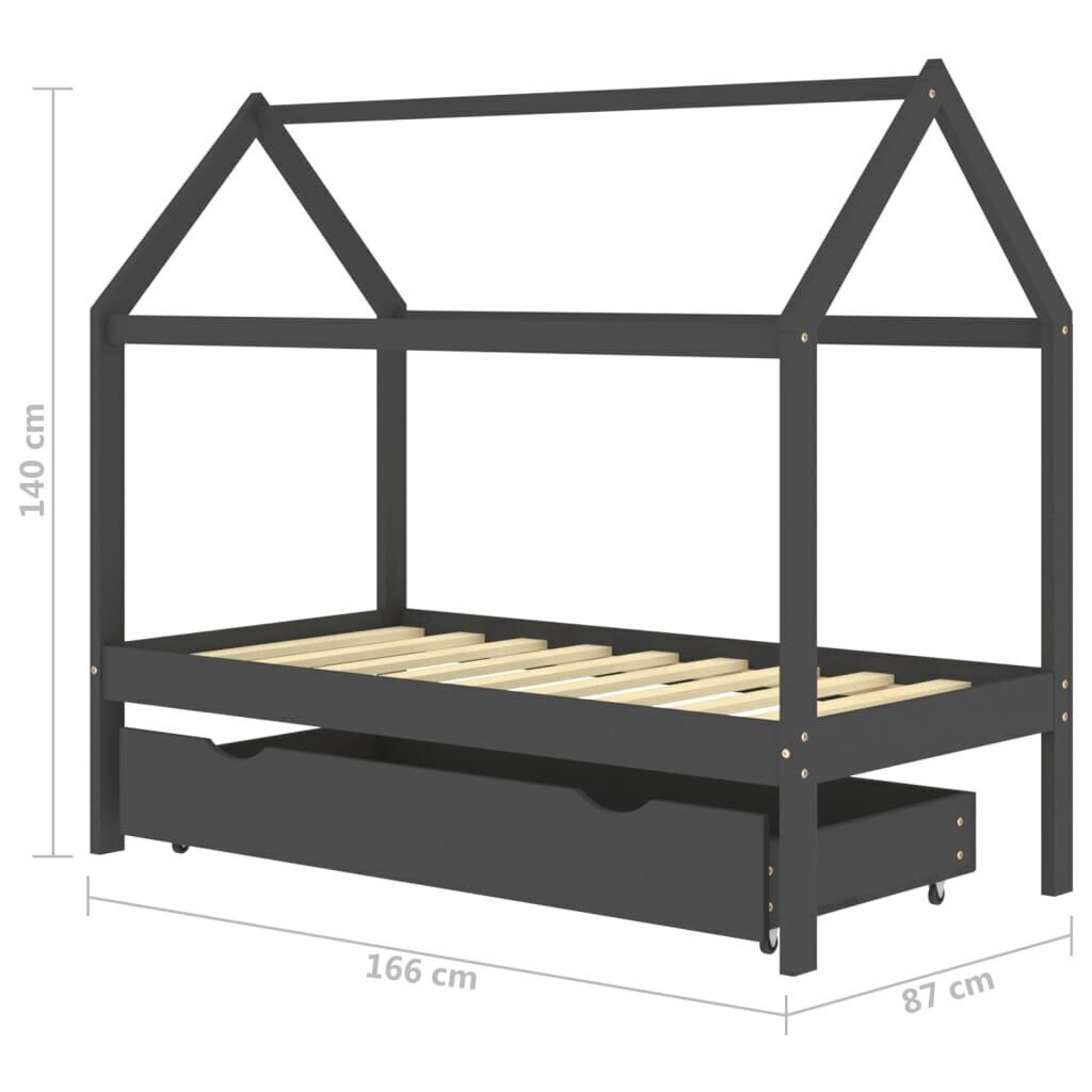 Lasten sängynrunko laatikolla t.harmaa täysi mänty 80x160 cm hinta ja tiedot | Lastensängyt | hobbyhall.fi