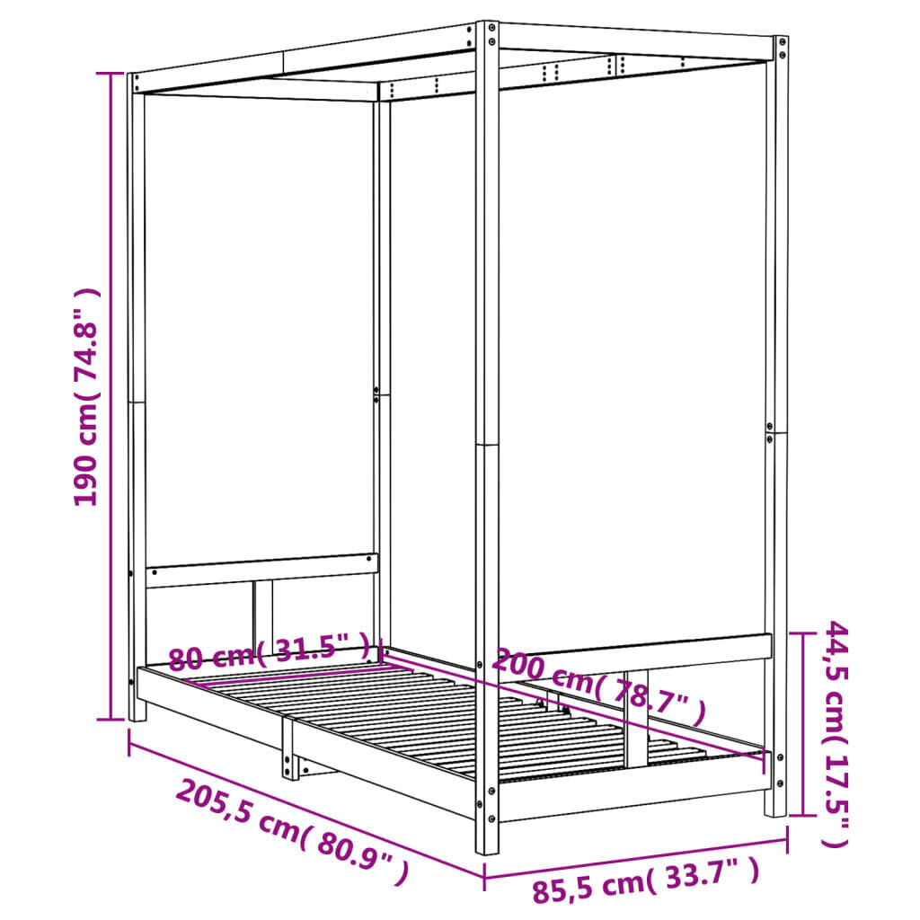 Lasten sängynrunko 80x200 cm täysi mänty hinta ja tiedot | Lastensängyt | hobbyhall.fi