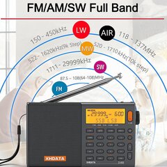 XHDDATA D-808 Kannettava digitaalinen radio UK-Stereo/KW/LW SSB RDS Air Band MultiBand-Radio-kaiutin LCD-näyttöhälytyskello Ulkoinen antenni ja 2000 mAh ladattava akku (harmaa) hinta ja tiedot | Kelloradiot ja herätyskellot | hobbyhall.fi