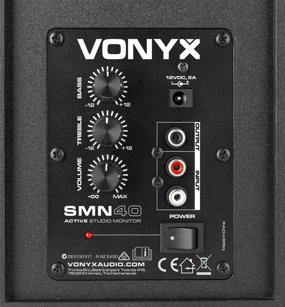 Vonyx SMN40B Aktiivinen Studionäyttö 4" pari hinta ja tiedot | Kaiuttimet ja soundbarit | hobbyhall.fi