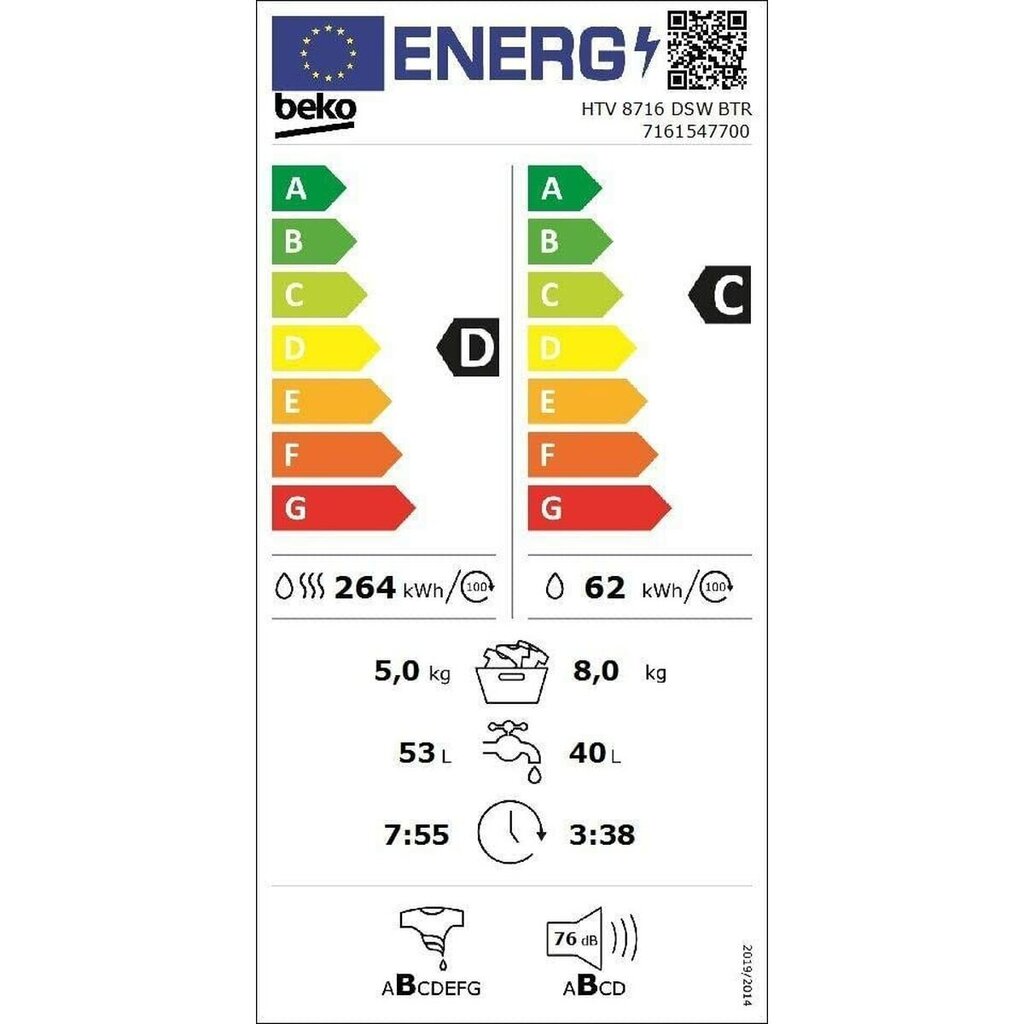 Beko HTV 8716 hinta ja tiedot | Pyykinpesukoneet | hobbyhall.fi