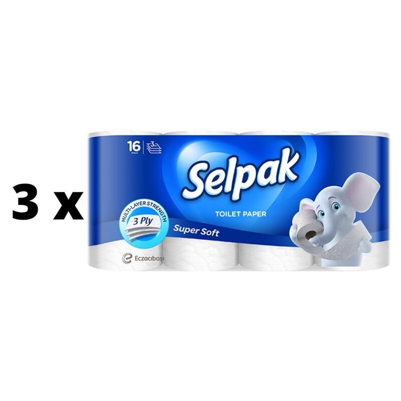 WC-paperi SELPAK, 3 kerrosta, 16,8m, 140 arkkia, 16 kpl x 3 kpl. paketti hinta ja tiedot | WC-paperit ja talouspaperit | hobbyhall.fi