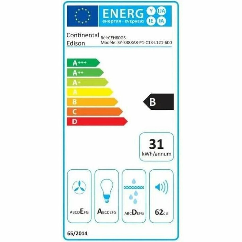 Continental Edison CEH60GS hinta ja tiedot | Liesituulettimet | hobbyhall.fi