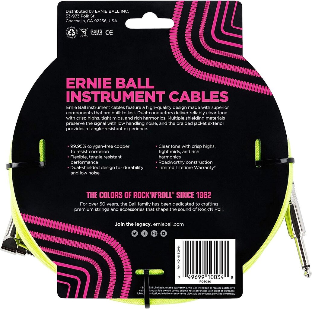 Ernie Ball 6,3 mm jakki, 3 v hinta ja tiedot | Kaapelit ja adapterit | hobbyhall.fi