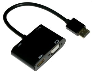 XtendLan Konvertor HDMI(M) na VGA ja HDMI(F), VGA 1080p, HDMI 4k, äänentoisto (jakki 3,5 mm), napattava USB micro(B) hinta ja tiedot | Kaapelit ja adapterit | hobbyhall.fi