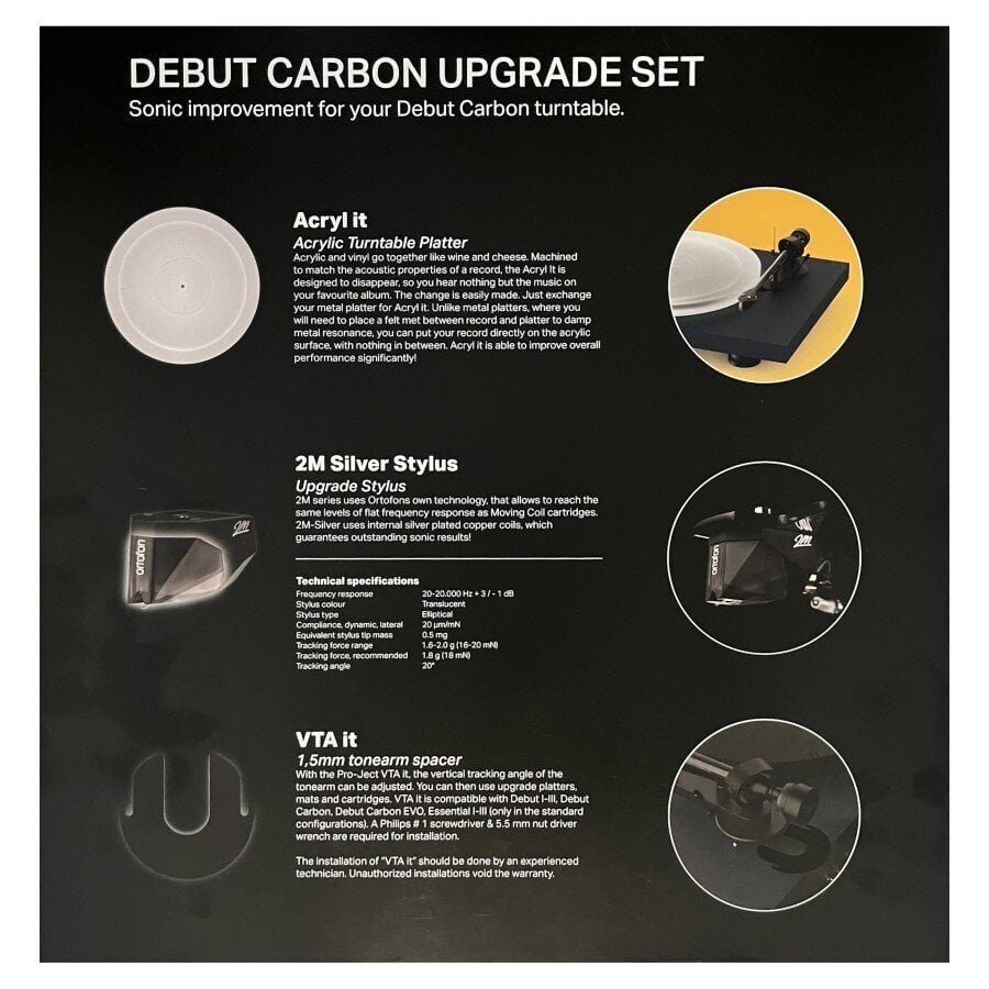 Pro-Ject DEBUT CARBON levysoittimen päivitys lisävarustesarja - Pro-Ject Debut Carbon Upgrade Set - Pro-Ject Debut Carbon Upgrade Set hinta ja tiedot | Vinyylilevysoittimet ja gramofonit | hobbyhall.fi